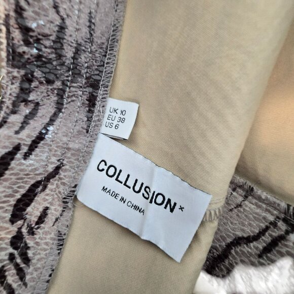 Womans Collusion Animal Print Pants Faux Snakeskin Flare Sz 6 Gray Black JJ4065 - Picture 5 of 11